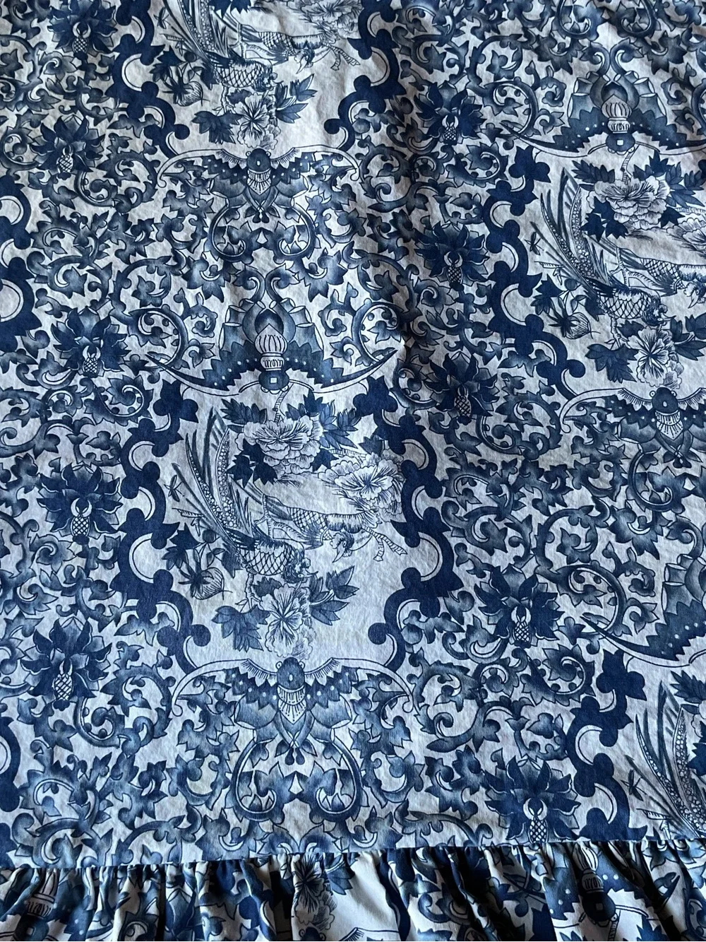 VTG Ralph Lauren Porcelain Blue Bird Tamarind Ruffled Std Pillow Sham- USA Made